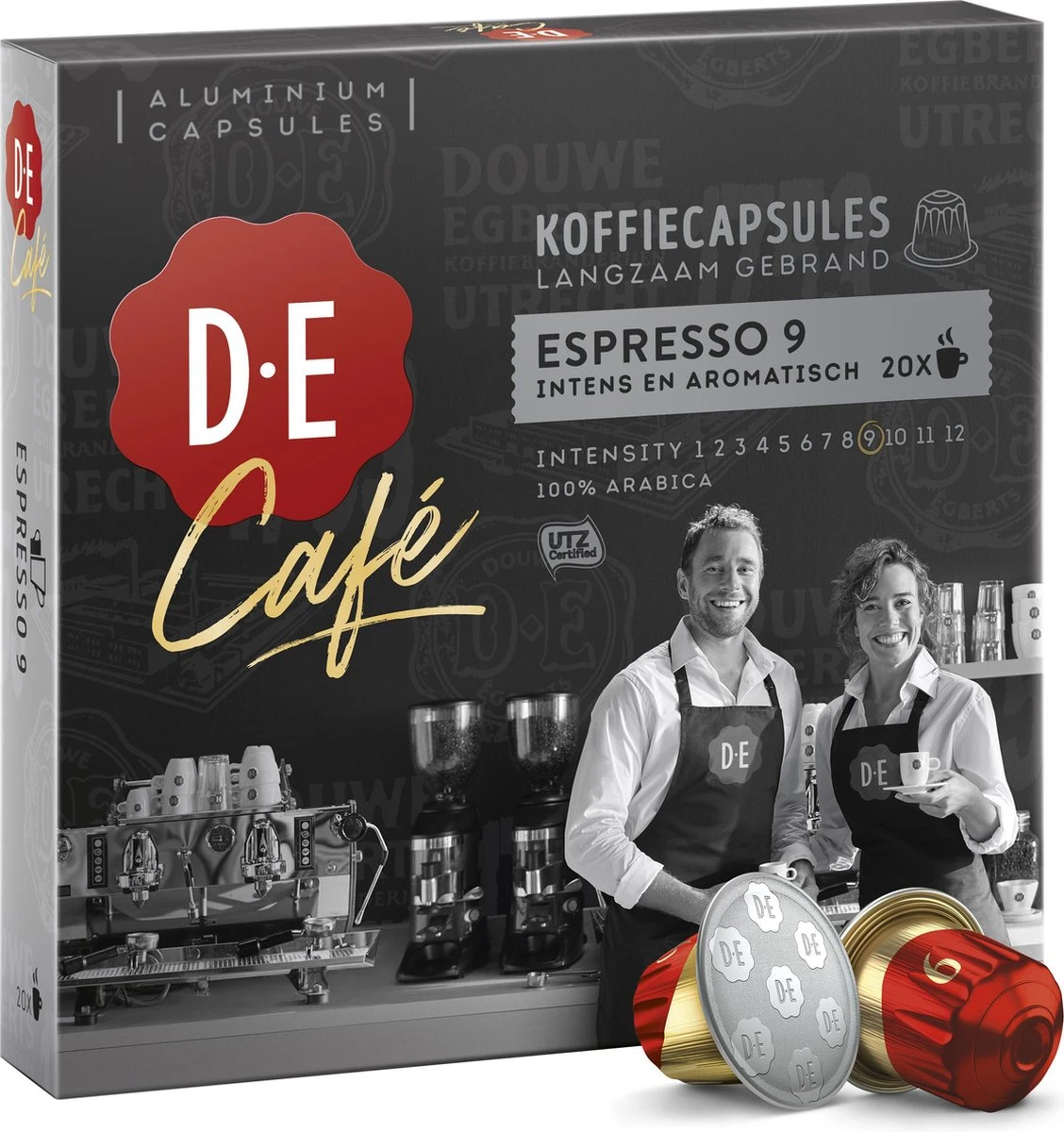 Douwe Egberts D.E Café Espresso Koffiecups - Intensiteit 9/12 - 10 X 20 Capsules 2 Douwe Egberts D.E Café Espresso Koffiecups - Intensiteit 9/12 - 10 X 20 Capsules - Afbeelding 2