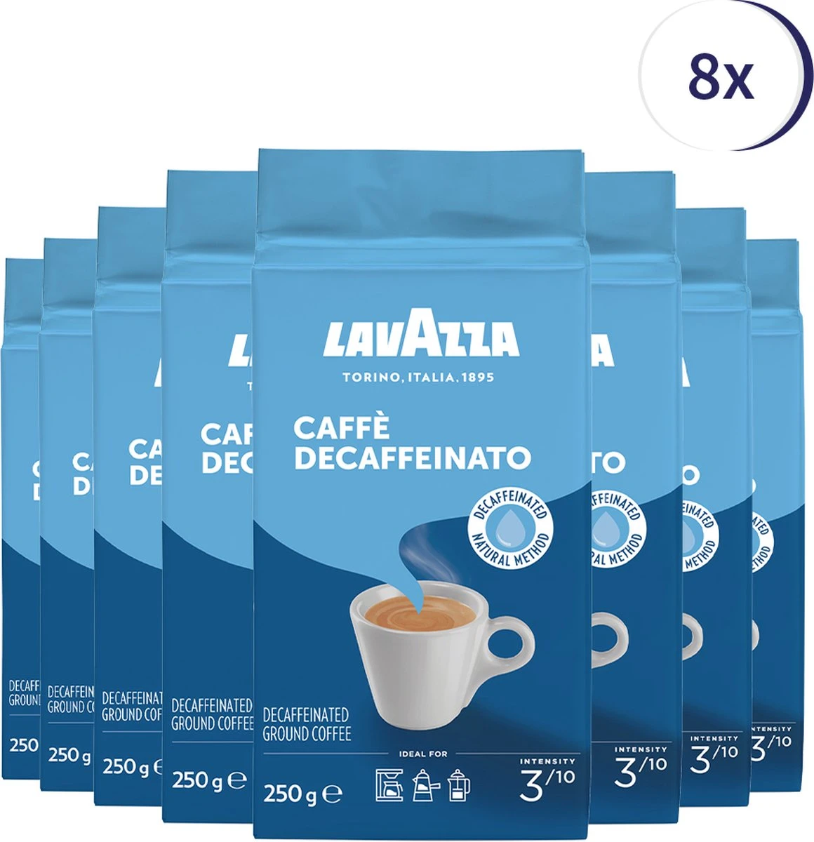 Lavazza Caffe Decaffeinato Filterkoffie - 250 Gram X8 1 Lavazza Caffe Decaffeinato Filterkoffie - 250 Gram X8