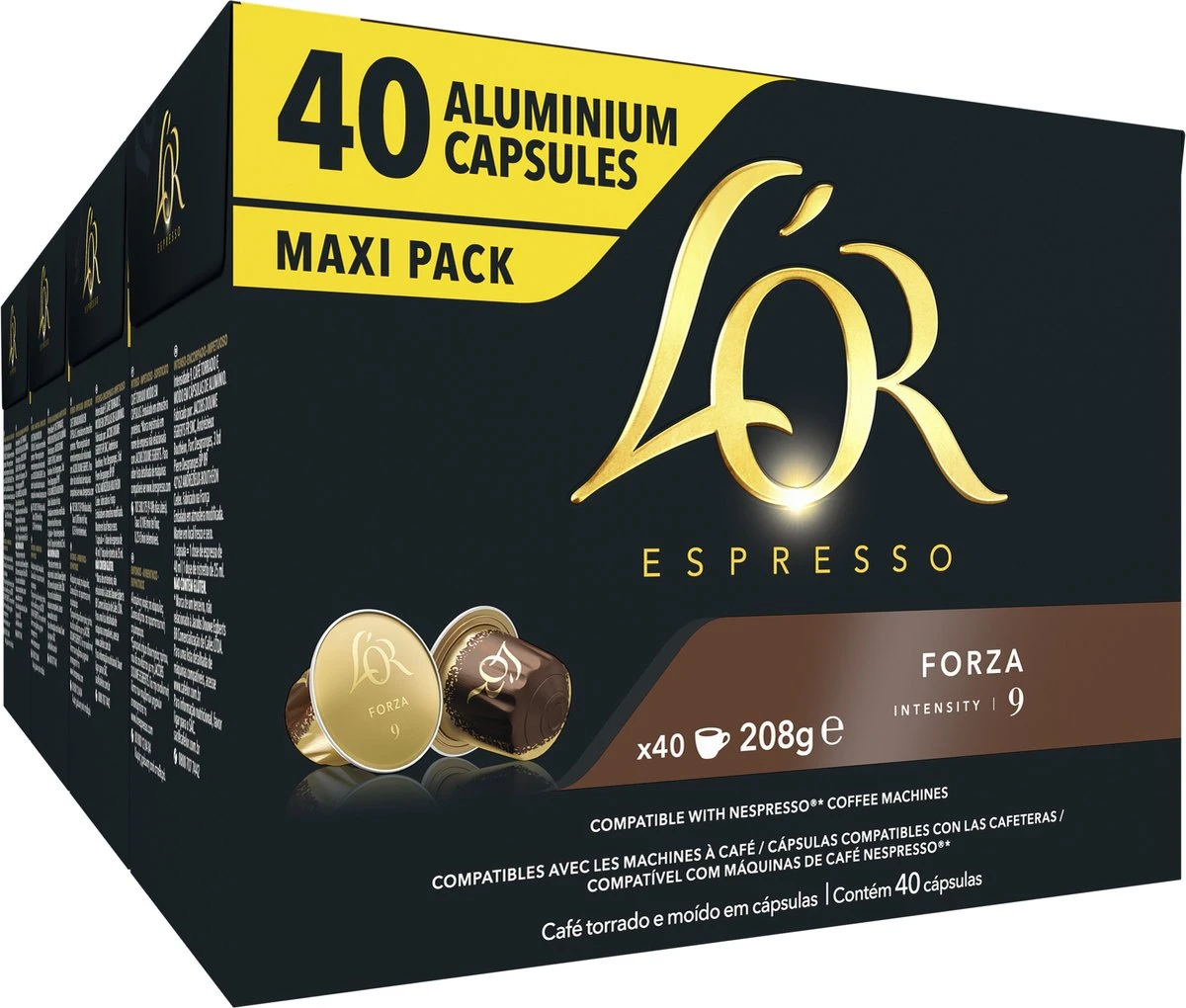 L'OR Espresso Forza Koffiecups - Intensiteit 9/12 - 4 X 40 Capsules 1 L'OR Espresso Forza Koffiecups - Intensiteit 9/12 - 4 X 40 Capsules