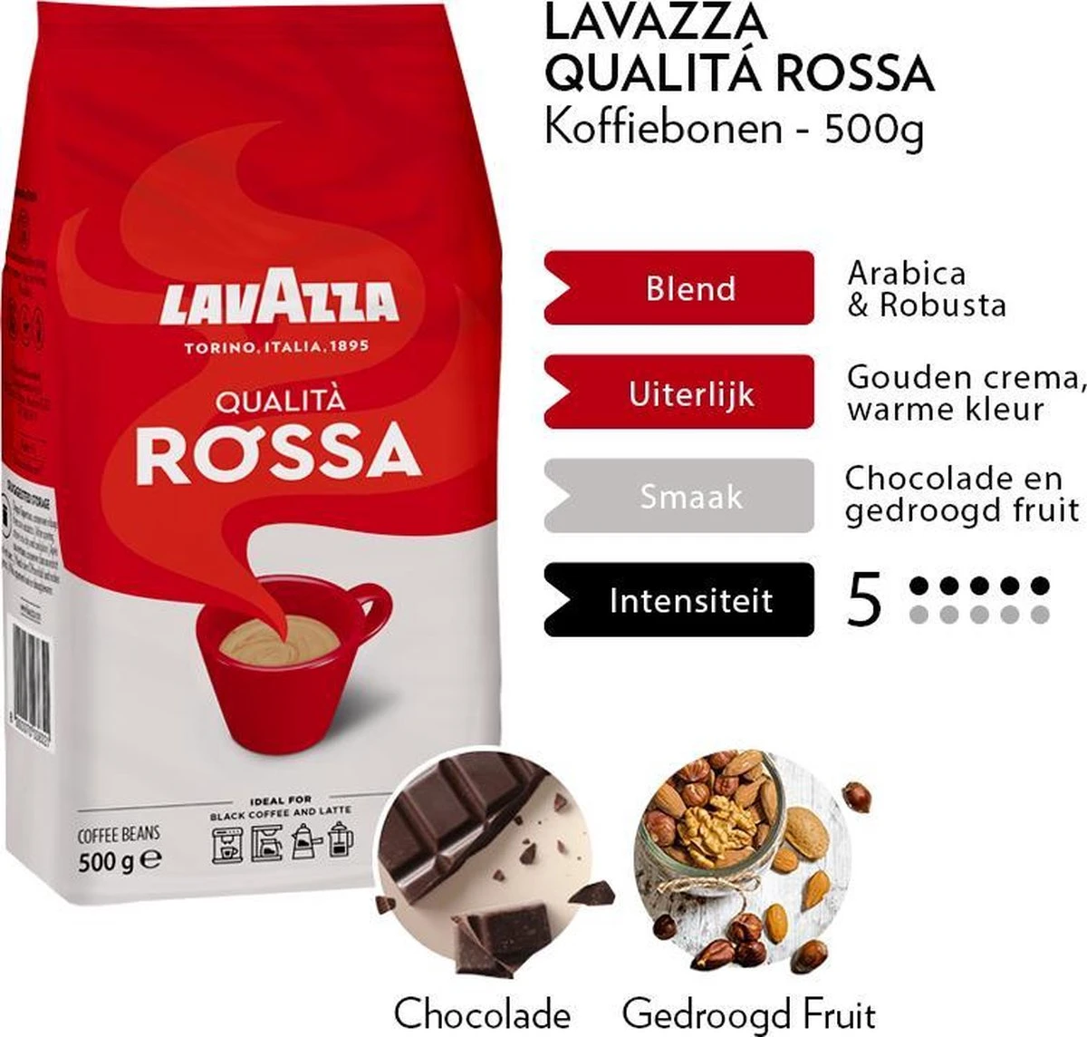 Lavazza Qualita Rossa Koffiebonen - 500 Gram X6 3 Lavazza Qualita Rossa Koffiebonen - 500 Gram X6 - Afbeelding 3