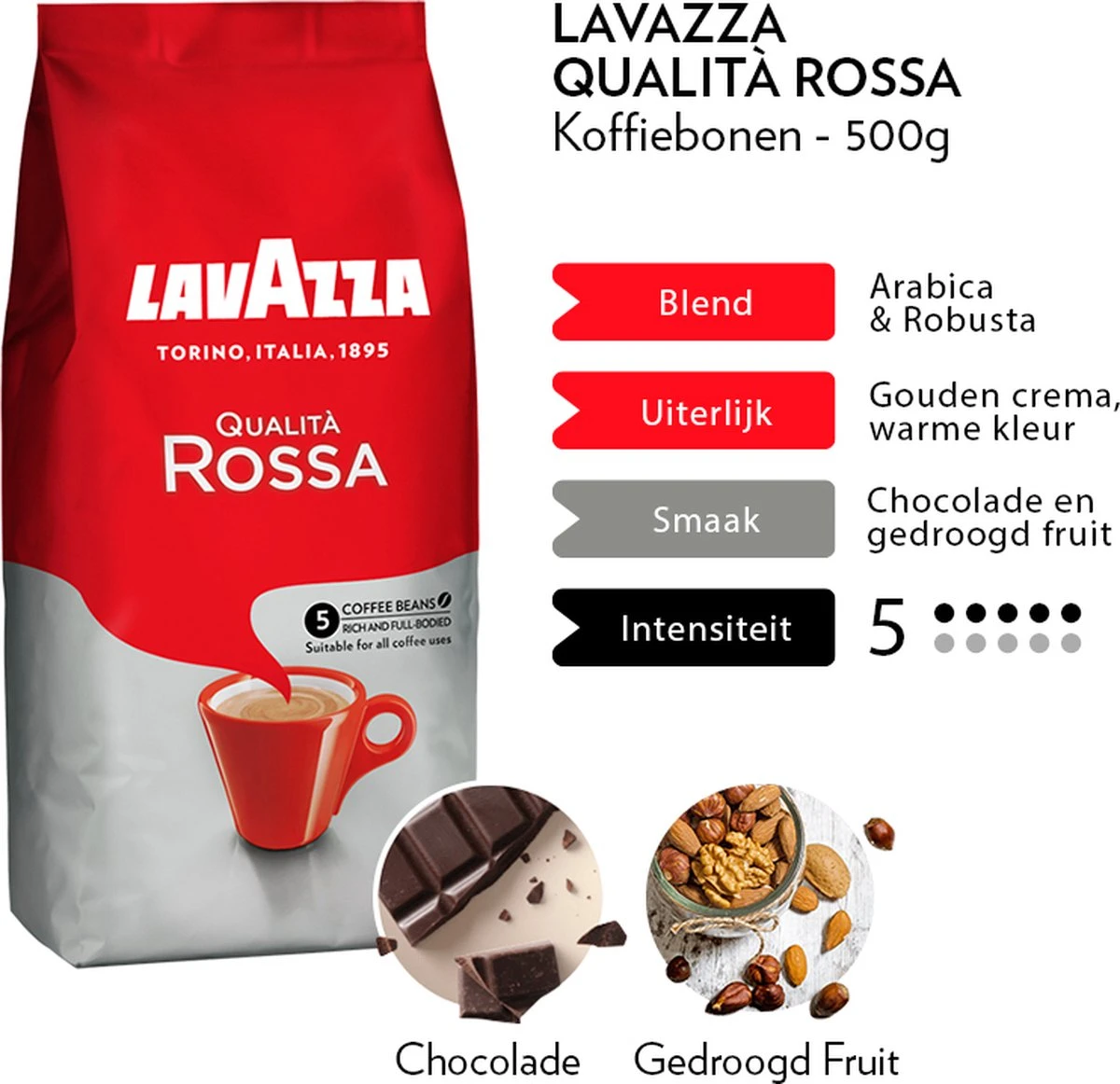 Lavazza Qualita Rossa Koffiebonen - 500g 3 Lavazza Qualita Rossa Koffiebonen - 500g - Afbeelding 3