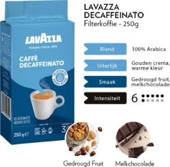 Lavazza Caffe Decaffeinato Filterkoffie - 250 Gram X8 9 Lavazza Caffe Decaffeinato Filterkoffie - 250 Gram X8 -Koffie Korting Winkel 1200x1177 1