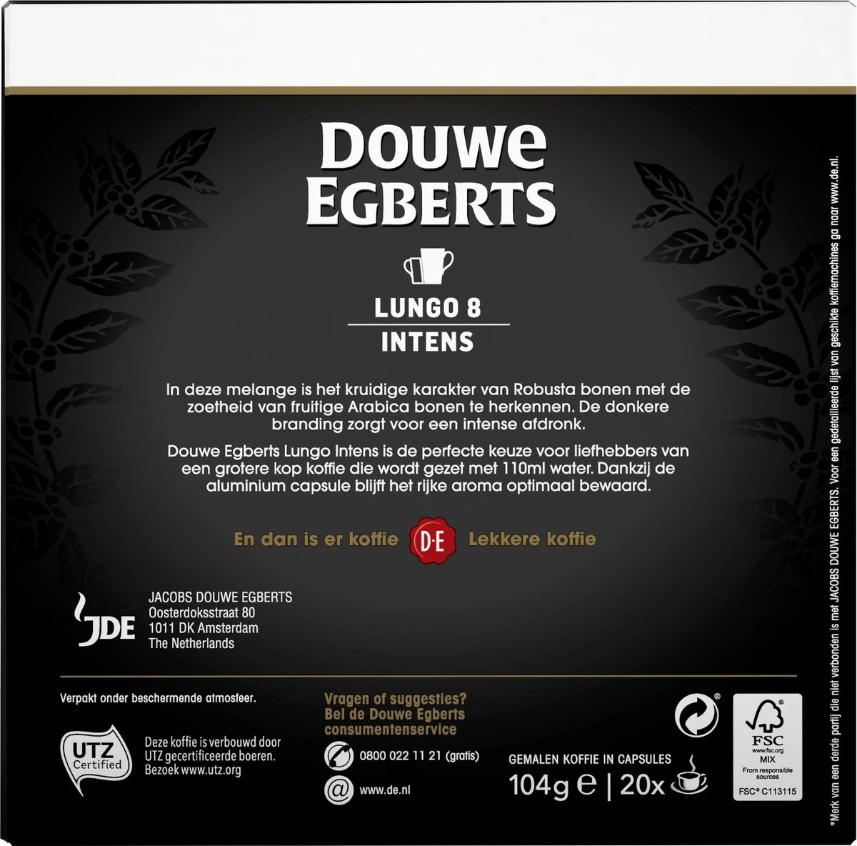 Douwe Egberts Lungo Intens Koffiecups - Intensiteit 8/12 - 10 X 20 Capsules 2 Douwe Egberts Lungo Intens Koffiecups - Intensiteit 8/12 - 10 X 20 Capsules - Afbeelding 2