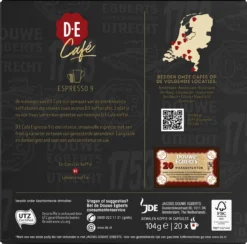 Douwe Egberts D.E Café Espresso Koffiecups - Intensiteit 9/12 - 10 X 20 Capsules 10 Douwe Egberts D.E Café Espresso Koffiecups - Intensiteit 9/12 - 10 X 20 Capsules -Koffie Korting Winkel 1200x1186 3