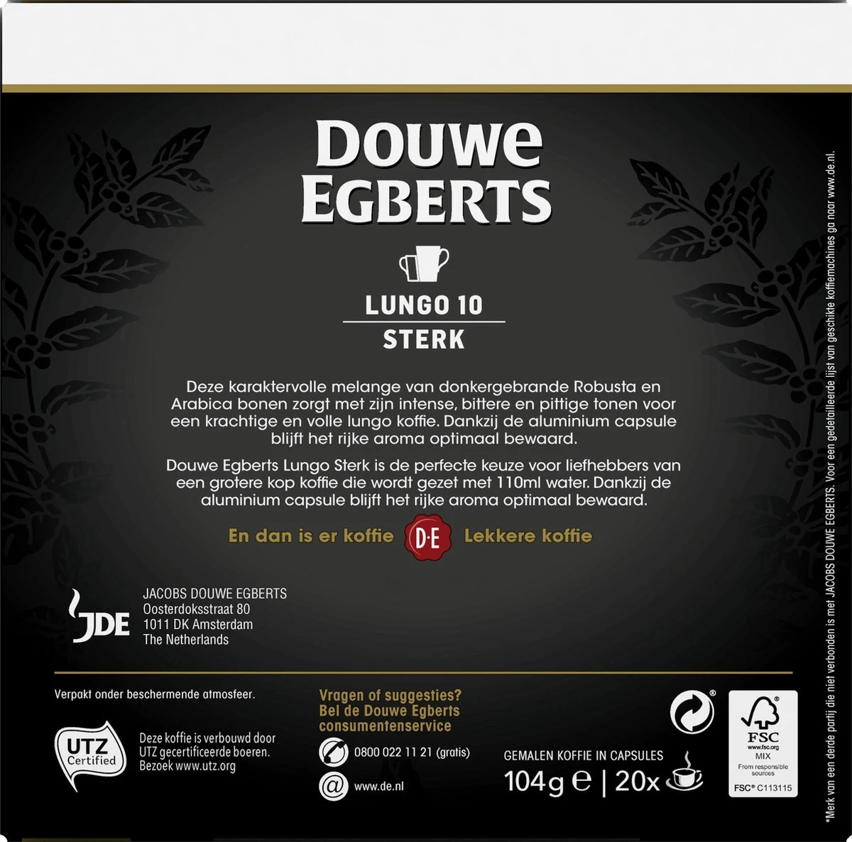 Douwe Egberts Lungo Sterk (10) - 10 X 20 Koffiecups 3 Douwe Egberts Lungo Sterk (10) - 10 X 20 Koffiecups - Afbeelding 3