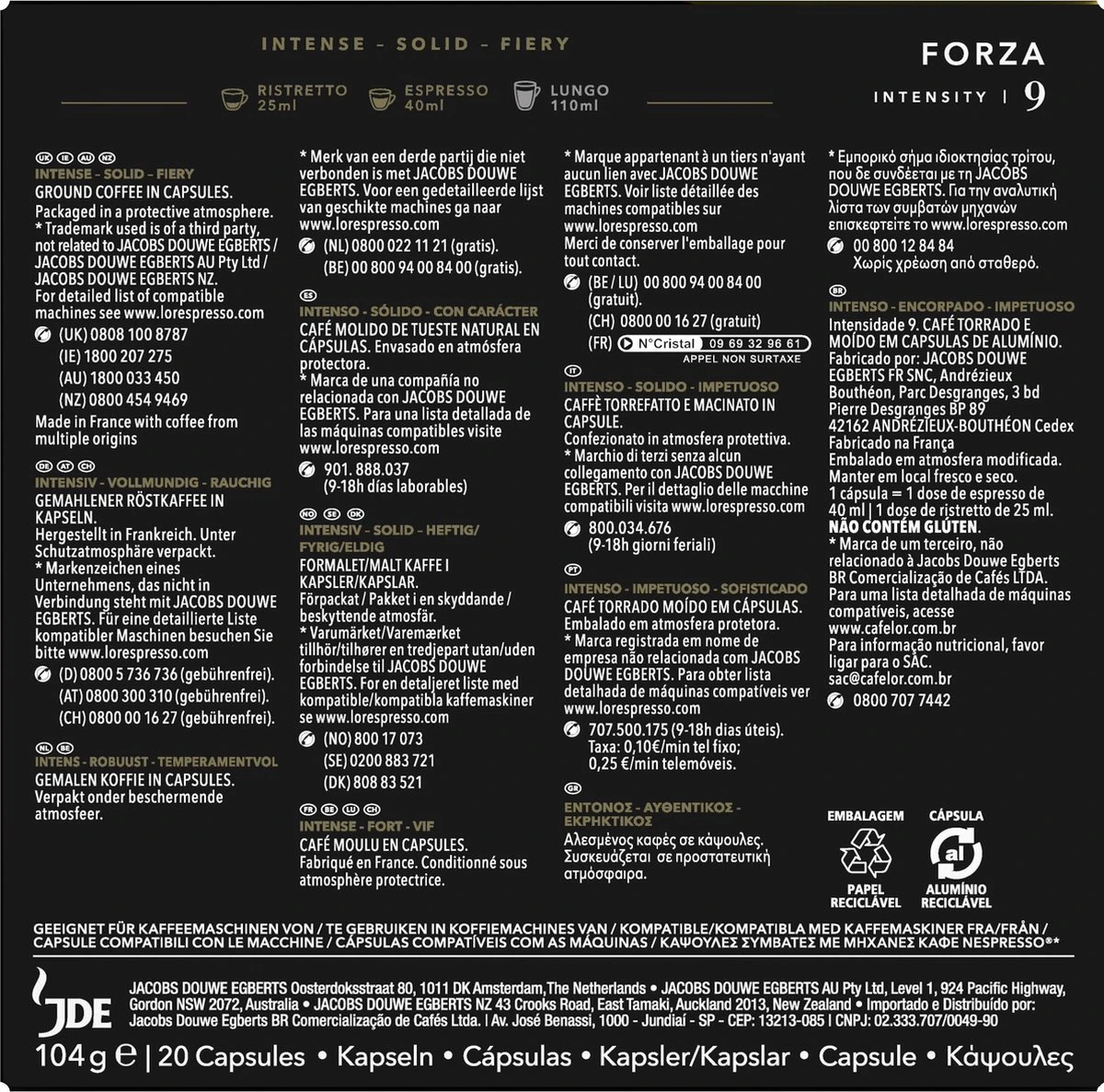 L'OR Espresso Forza Koffiecups - Intensiteit 9/12 - 10 X 20 Capsules 3 L'OR Espresso Forza Koffiecups - Intensiteit 9/12 - 10 X 20 Capsules - Afbeelding 3