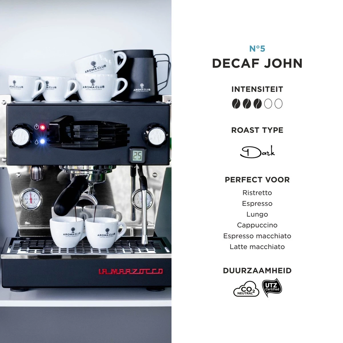 Aroma Club - Cafeïnevrije Koffiebonen 1KG - No. 5 Decaf John - Koffie Intensiteit 3/5 4 Aroma Club - Cafeïnevrije Koffiebonen 1KG - No. 5 Decaf John - Koffie Intensiteit 3/5 - Afbeelding 4