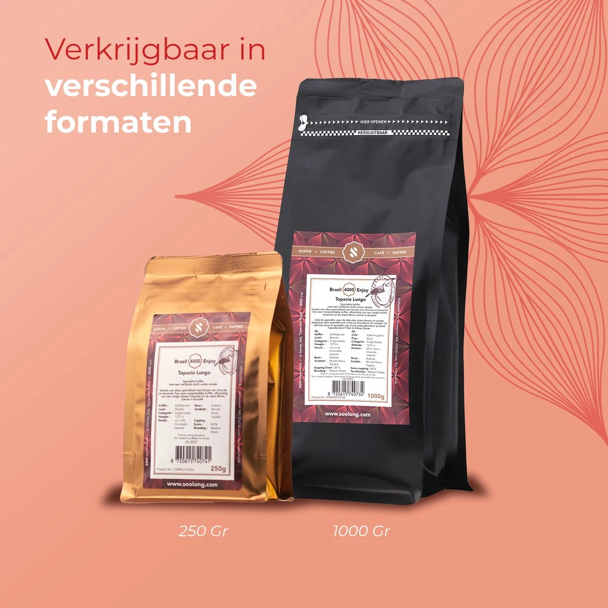 Soolong Enjoy Brazilie Nr4000 Koffiebonen Topacio Lungo - Speciality Koffie Arabica Medium Roast, Light Body Met Een Verfijnde Zacht Zoete Smaak. - Zak 250gram 2 Soolong Enjoy Brazilie Nr4000 Koffiebonen Topacio Lungo - Speciality Koffie Arabica Medium Roast, Light Body Met Een Verfijnde Zacht Zoete Smaak. - Zak 250gram - Afbeelding 2