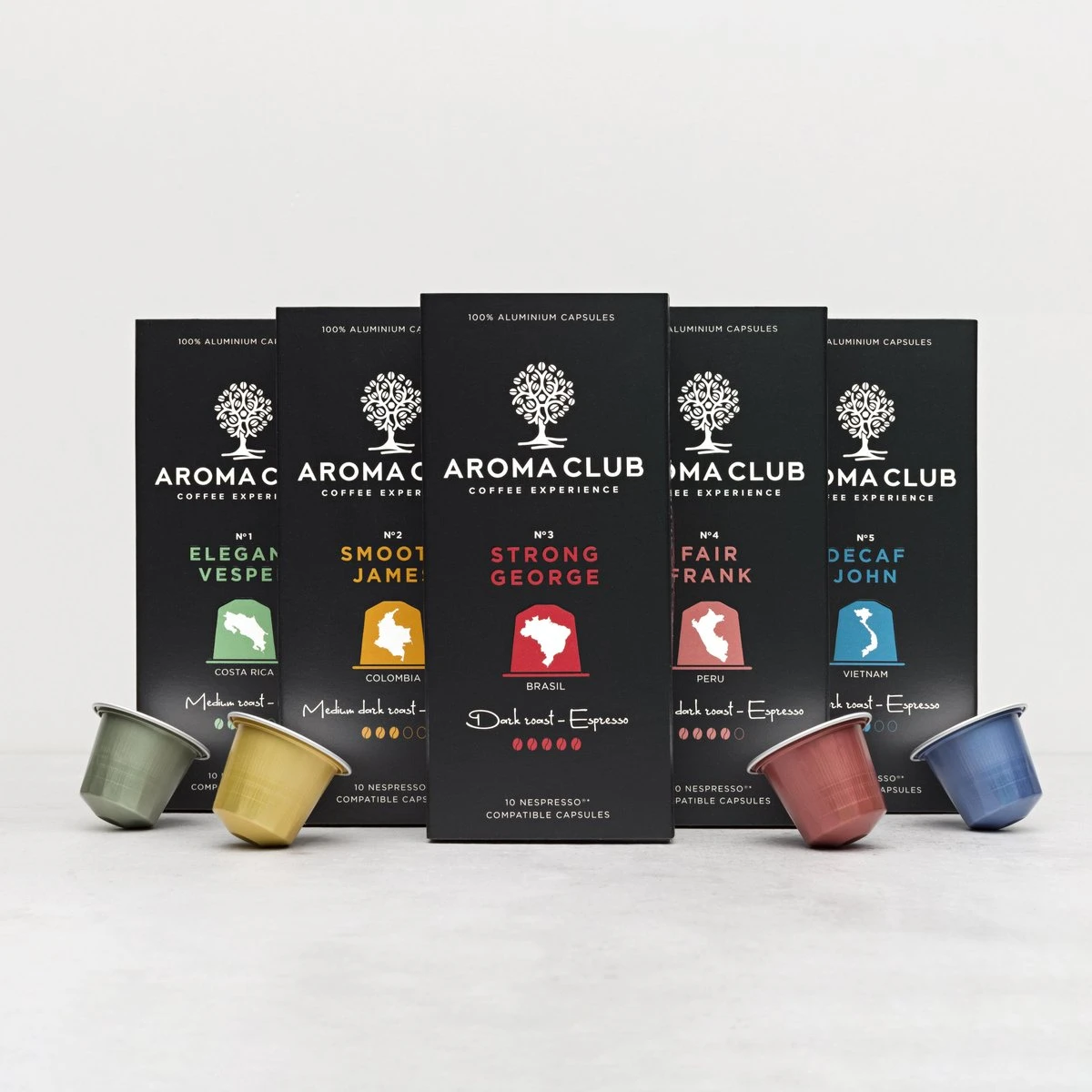 Aroma Club - Nespresso Compatible Capsules (120 St.) - No. 2 Smooth James - Intensiteit 3/5 - Espresso & Lungo - 100% Aluminium Koffiecups 6 Aroma Club - Nespresso Compatible Capsules (120 St.) - No. 2 Smooth James - Intensiteit 3/5 - Espresso & Lungo - 100% Aluminium Koffiecups - Afbeelding 6