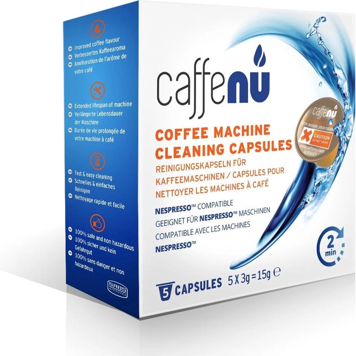 Caffenu Reinigingscapsules Voor Espresso Apparaten 5 Capsules Per Verpakking 2 Caffenu Reinigingscapsules Voor Espresso Apparaten 5 Capsules Per Verpakking - Afbeelding 2