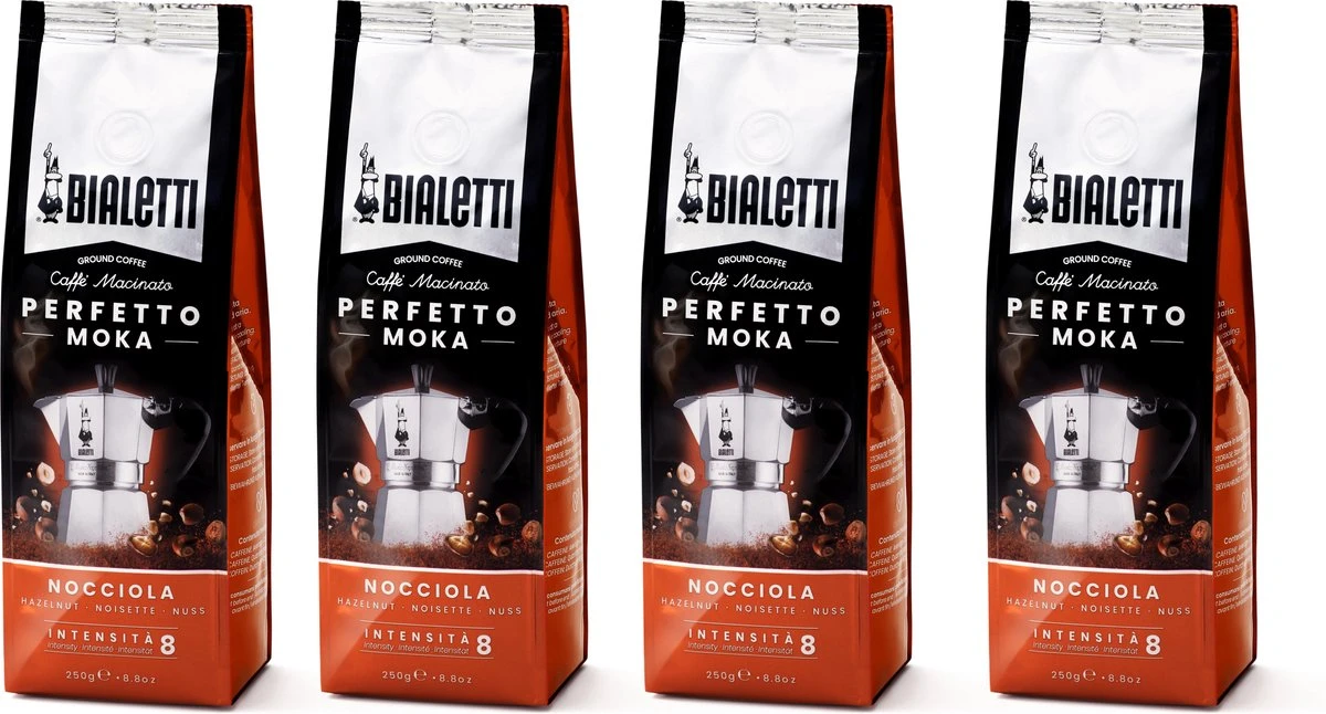 Bialetti Moka Hazelnut Gemalen Koffie - 4x 250 Gram 1 Bialetti Moka Hazelnut Gemalen Koffie - 4x 250 Gram