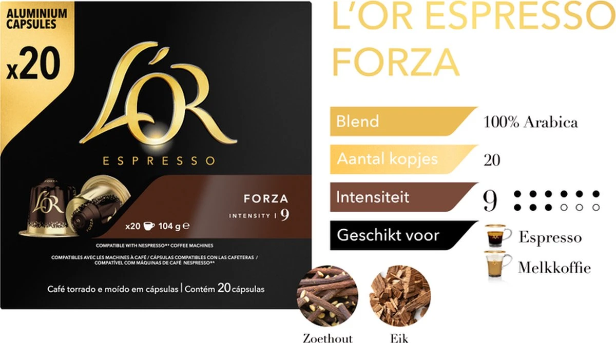 L'OR Espresso Forza Koffiecups - Intensiteit 9/12 - 10 X 20 Capsules 6 L'OR Espresso Forza Koffiecups - Intensiteit 9/12 - 10 X 20 Capsules - Afbeelding 6