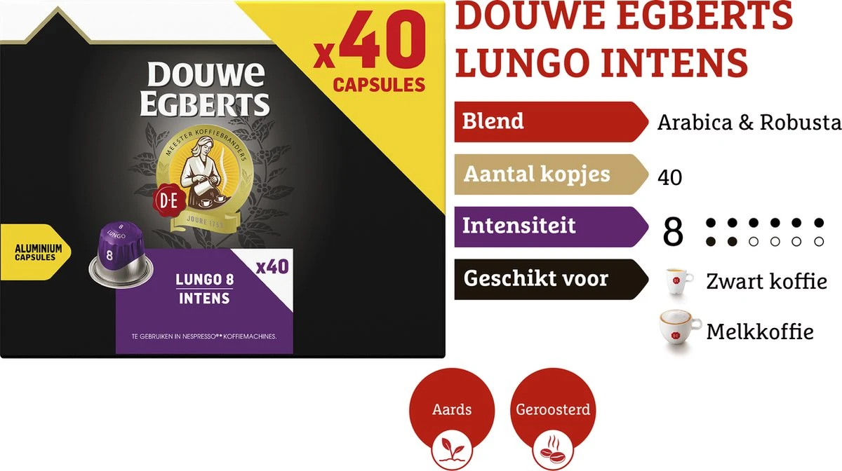 Douwe Egberts Lungo Intens (8) - 5 X 40 Koffiecups 5 Douwe Egberts Lungo Intens (8) - 5 X 40 Koffiecups - Afbeelding 5