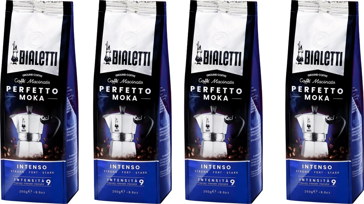 Bialetti Moka Intenso Gemalen Koffie - 4 X 250 Gram 1 Bialetti Moka Intenso Gemalen Koffie - 4 X 250 Gram