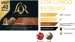 L'OR Lungo Estremo Koffiecups - Intensiteit 10/12 - 4 X 40 Capsules 9 L'OR Lungo Estremo Koffiecups - Intensiteit 10/12 - 4 X 40 Capsules -Koffie Korting Winkel 1200x676