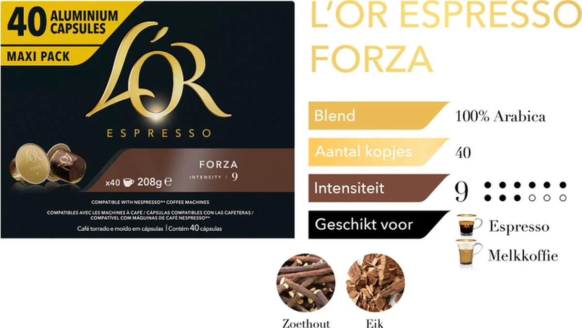L'OR Espresso Forza Koffiecups - Intensiteit 9/12 - 4 X 40 Capsules 3 L'OR Espresso Forza Koffiecups - Intensiteit 9/12 - 4 X 40 Capsules - Afbeelding 3