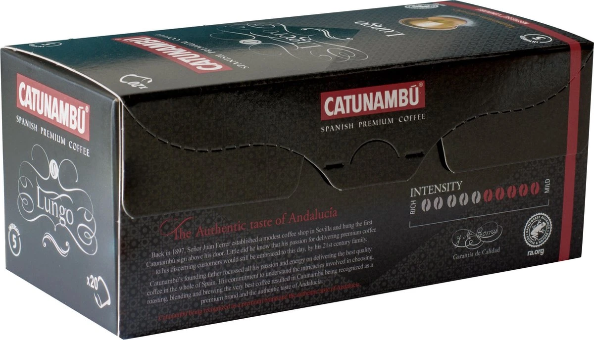 Catunambú Koffie Cups Geschikt Voor Nespresso® - Lungo Ligero 5 X 20 Cups - Nespresso Cups - Koffie Capsules 3 Catunambú Koffie Cups Geschikt Voor Nespresso® - Lungo Ligero 5 X 20 Cups - Nespresso Cups - Koffie Capsules - Afbeelding 3