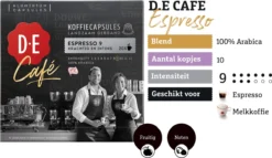 Douwe Egberts D.E Café Espresso Koffiecups - Intensiteit 9/12 - 10 X 20 Capsules 11 Douwe Egberts D.E Café Espresso Koffiecups - Intensiteit 9/12 - 10 X 20 Capsules -Koffie Korting Winkel 1200x697