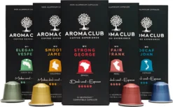 Aroma Club - Proefpakket Nespresso Compatible Capsules (100 St.) - 5 Smaken - Espresso & Lungo - 100% Aluminium Koffiecups