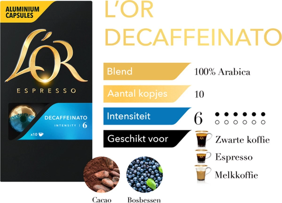 L'OR Espresso Decaffeinato Koffiecups - Intensiteit 6/12 - 10 X 10 Capsules 6 L'OR Espresso Decaffeinato Koffiecups - Intensiteit 6/12 - 10 X 10 Capsules - Afbeelding 6
