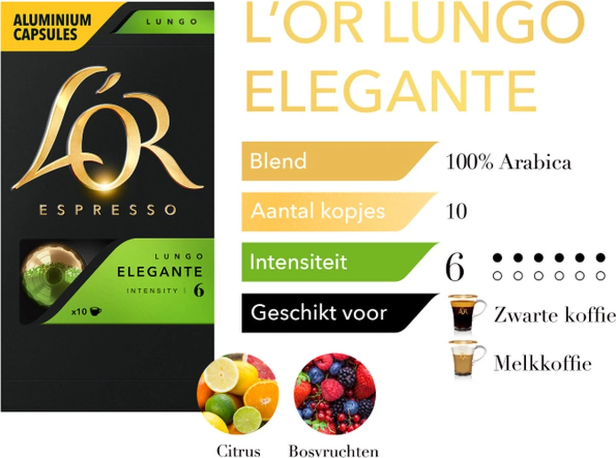 L'OR Lungo Elegante Koffiecups - Intensiteit 6/12 - 10 X 10 Capsules 6 L'OR Lungo Elegante Koffiecups - Intensiteit 6/12 - 10 X 10 Capsules - Afbeelding 6