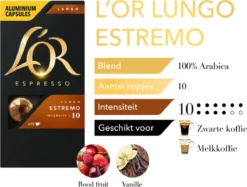L'OR Lungo Estremo Koffiecups - Intensiteit 10/12 - 10 X 10 Capsules 17 L'OR Lungo Estremo Koffiecups - Intensiteit 10/12 - 10 X 10 Capsules -Koffie Korting Winkel 1200x907