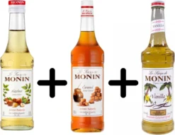 Monin Koffiesiroop VOORDEELPACK Vanille 25cl + Hazelnut 25cl + Caramel 25cl Set 3 Flessen