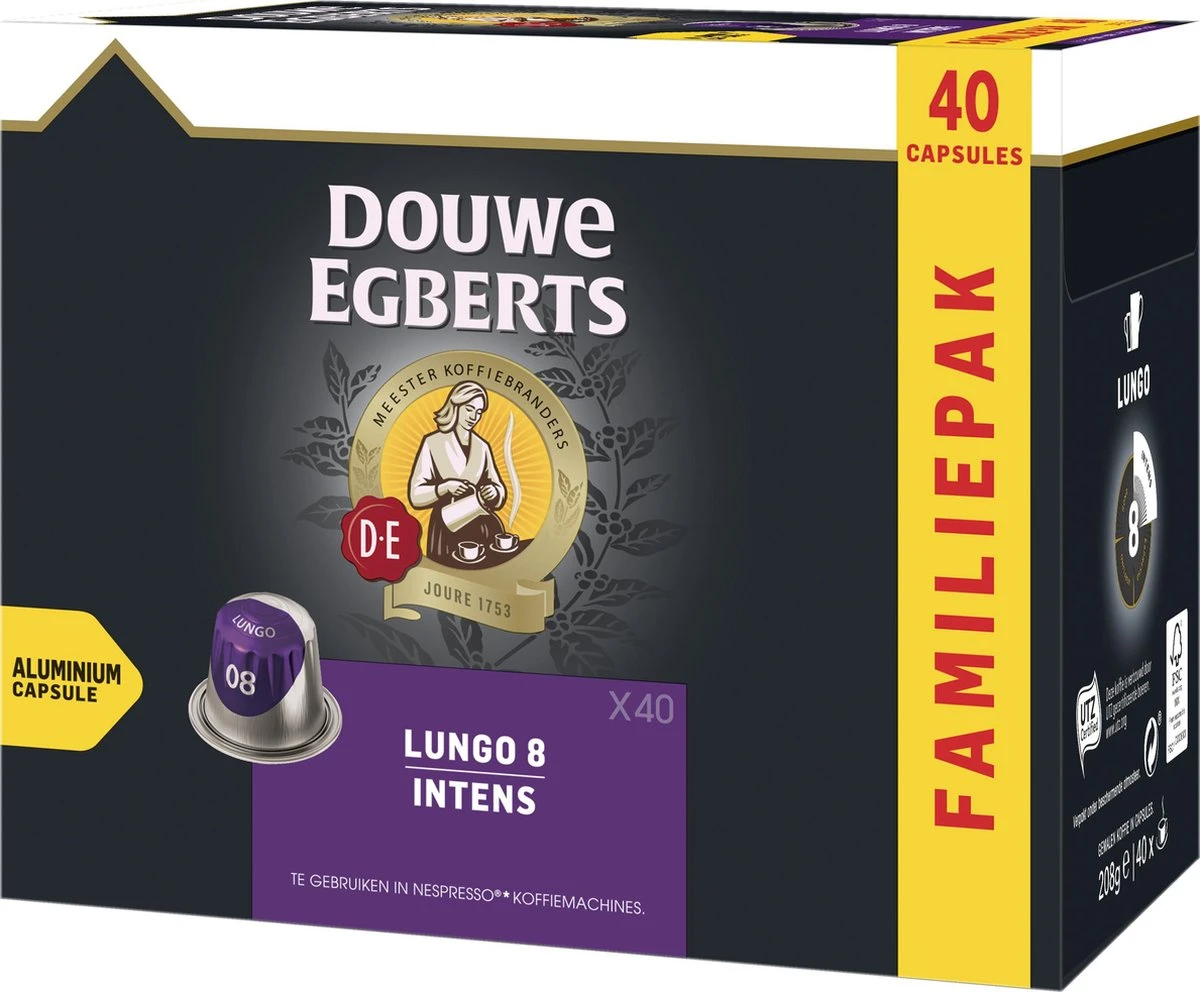 Douwe Egberts Lungo Intens (8) - 5 X 40 Koffiecups 4 Douwe Egberts Lungo Intens (8) - 5 X 40 Koffiecups - Afbeelding 4