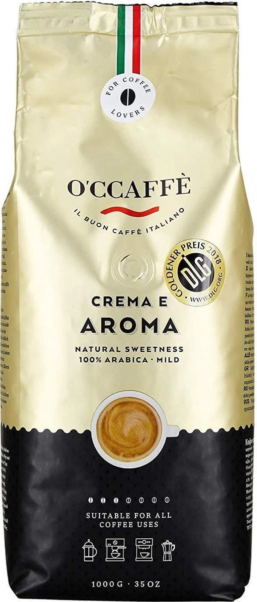 O'ccaffè - Crema E Aroma Premium Italiaanse Koffiebonen 100% Arabica | 1 Kg | Barista Kwaliteit 1 O'ccaffè - Crema E Aroma Premium Italiaanse Koffiebonen 100% Arabica | 1 Kg | Barista Kwaliteit