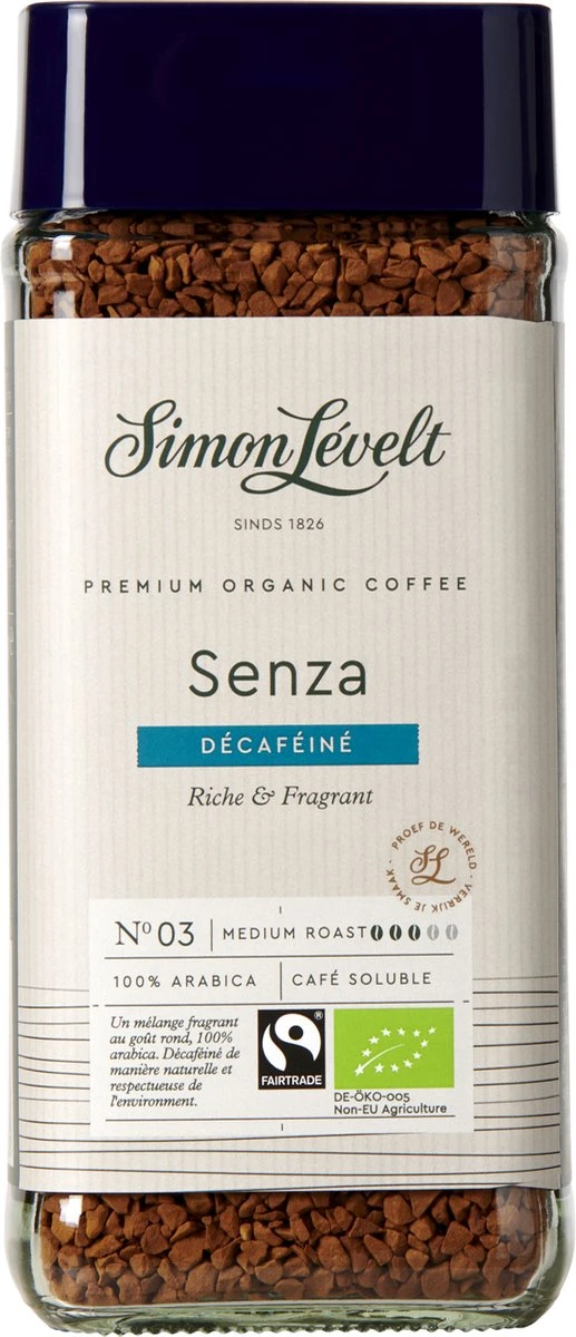 Simon Lévelt | Cafeïnevrije Oploskoffie Premium Organic Coffee - 100g 1 Simon Lévelt | Cafeïnevrije Oploskoffie Premium Organic Coffee - 100g