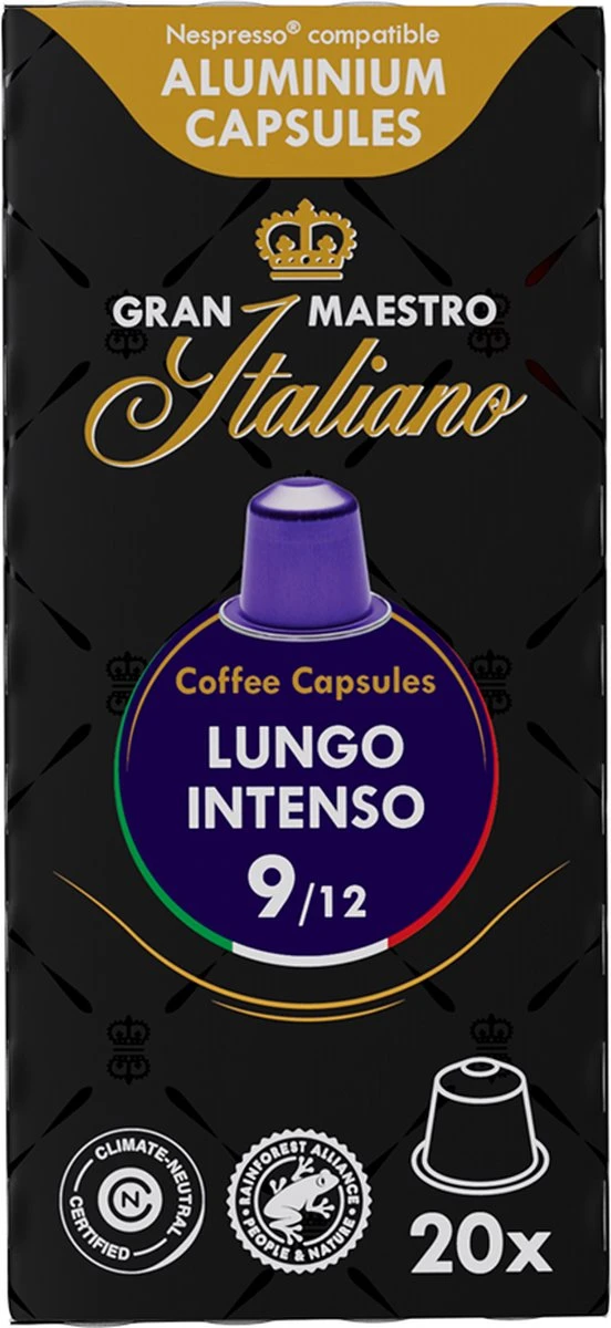 Gran Maestro Italiano - Lungo Intenso - Koffiecups - Nespresso Compatibel Capsules - Krachtige Smaak - 6 X 20 Cups 4 Gran Maestro Italiano - Lungo Intenso - Koffiecups - Nespresso Compatibel Capsules - Krachtige Smaak - 6 X 20 Cups - Afbeelding 4