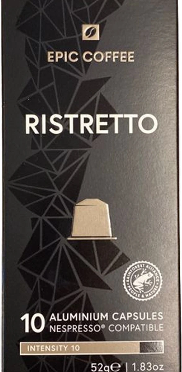 100 Capsules Epic Coffee - Ristretto - Nespresso® Compatible Aluminium Capsules - RFA Keurmerk - Doos 100 Stuks 2 100 Capsules Epic Coffee - Ristretto - Nespresso® Compatible Aluminium Capsules - RFA Keurmerk - Doos 100 Stuks - Afbeelding 2