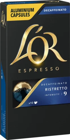 L'OR Espresso Ristretto Decaffeinato - Intensiteit 9/12 - 10 X 10 Capsules 20 L'OR Espresso Ristretto Decaffeinato - Intensiteit 9/12 - 10 X 10 Capsules -Koffie Korting Winkel 603x1200
