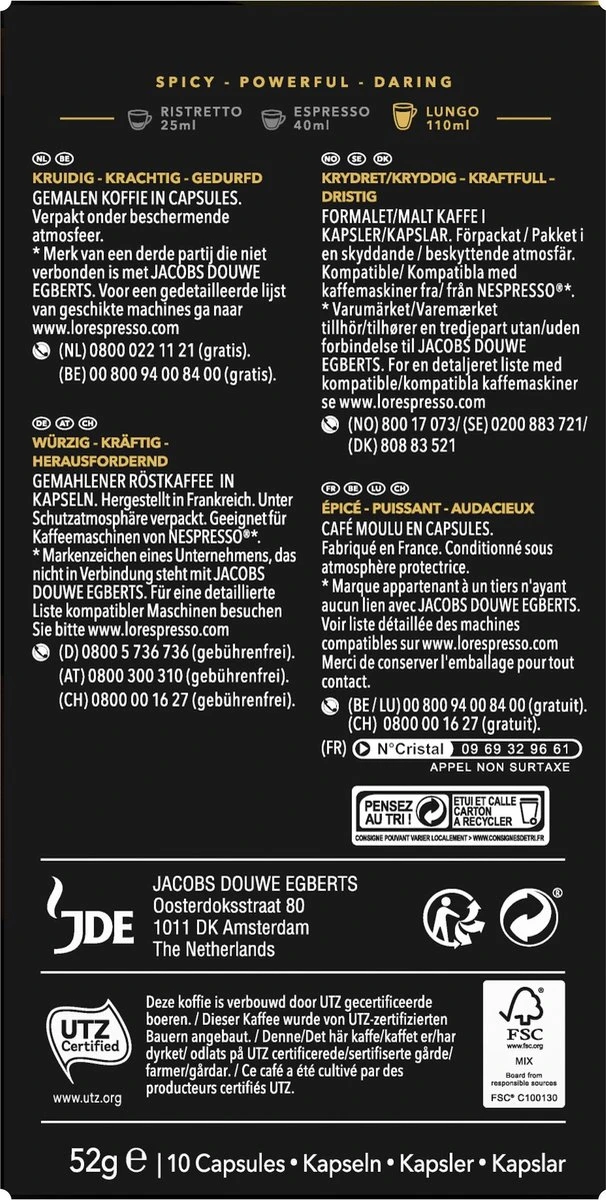 L'OR Lungo Estremo Koffiecups - Intensiteit 10/12 - 10 X 10 Capsules 2 L'OR Lungo Estremo Koffiecups - Intensiteit 10/12 - 10 X 10 Capsules - Afbeelding 2