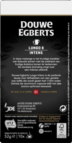 Douwe Egberts Lungo Intens Koffiecups - Intensiteit 8/12 - 10 X 10 Capsules 12 Douwe Egberts Lungo Intens Koffiecups - Intensiteit 8/12 - 10 X 10 Capsules -Koffie Korting Winkel 607x1200