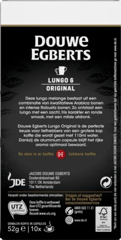 Douwe Egberts Lungo Original Koffiecups - Intensiteit 6/12 - 10 X 10 Capsules 11 Douwe Egberts Lungo Original Koffiecups - Intensiteit 6/12 - 10 X 10 Capsules -Koffie Korting Winkel 607x1200 7