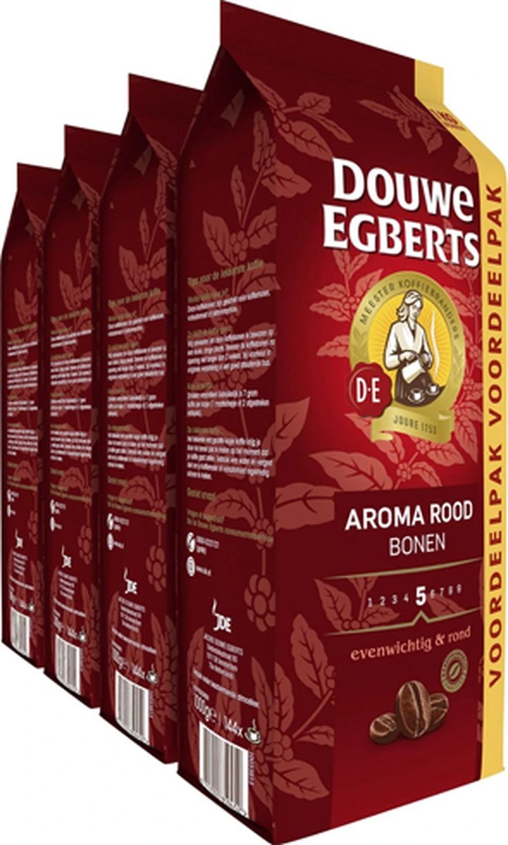 Douwe Egberts Aroma Rood Koffiebonen - 4 X 1000 Gram - Extra Grote Verpakking 1 Douwe Egberts Aroma Rood Koffiebonen - 4 X 1000 Gram - Extra Grote Verpakking