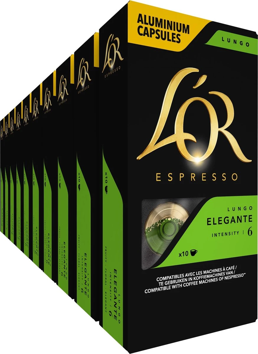 L'OR Lungo Elegante Koffiecups - Intensiteit 6/12 - 10 X 10 Capsules 1 L'OR Lungo Elegante Koffiecups - Intensiteit 6/12 - 10 X 10 Capsules