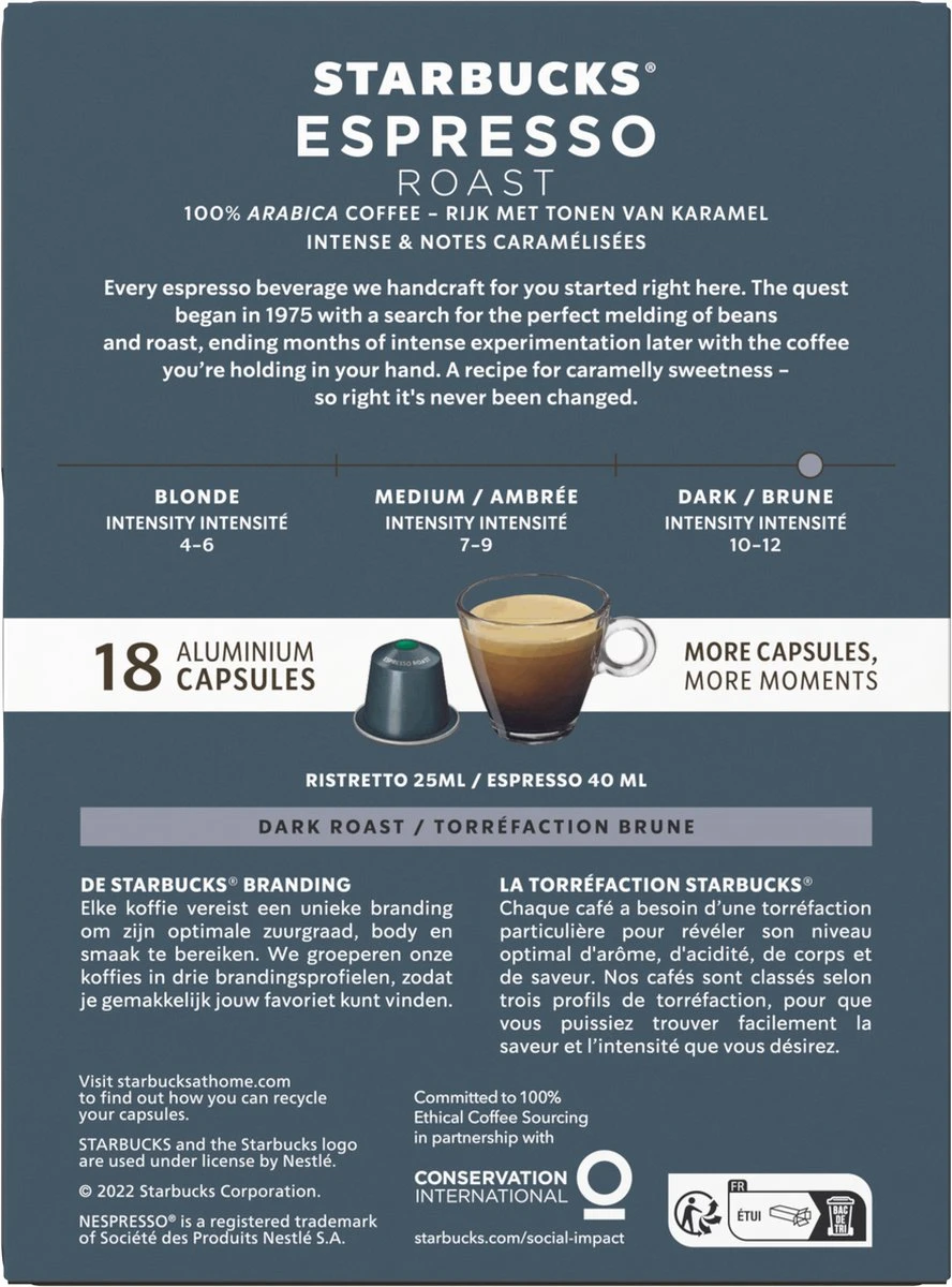 Starbucks By Nespresso Capsules Espresso Roast - 7 Doosjes à 18 Koffiecups 2 Starbucks By Nespresso Capsules Espresso Roast - 7 Doosjes à 18 Koffiecups - Afbeelding 2