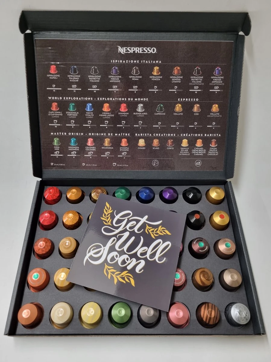 Koffie Proeverij Pakket Groot 40 Stuks Verschillende Smaken Met Mystery Card 'Get Well Soon' Met Persoonlijke (video) Boodschap | Verjaardag | Sinterklaas | Kerstpakket | Vaderdag | Moederdag | Jubileum | Valentijnsdag 1 Koffie Proeverij Pakket Groot 40 Stuks Verschillende Smaken Met Mystery Card 'Get Well Soon' Met Persoonlijke (video) Boodschap | Verjaardag | Sinterklaas | Kerstpakket | Vaderdag | Moederdag | Jubileum | Valentijnsdag